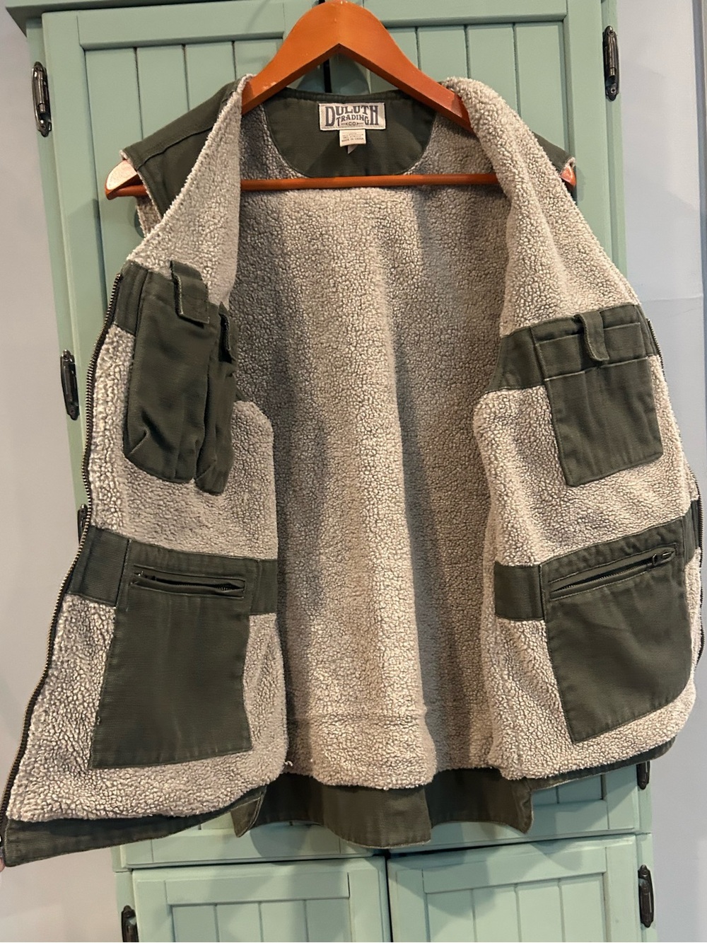 Duluth Trading Co Olive Canvas Sherpa Vest